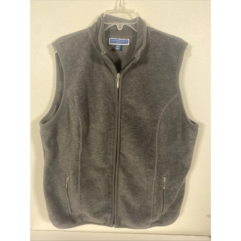 Karen Scott Vest Fleece Zip Front Gray XXL U1‎